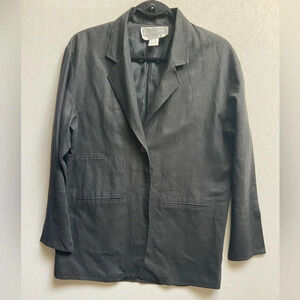 Pat Argenti Classic Black Linen Cotton Blazer Jacket  Sz S
